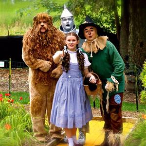 Photo of the cowardly lion, the tin man, Dorothy & the scarecrow from Wizard of Oz