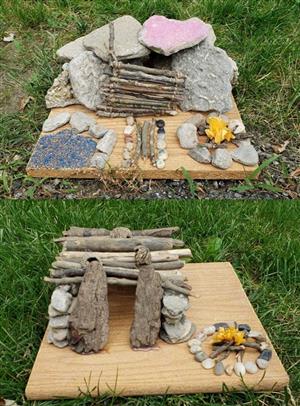 Examples of fairy or gnome homes made of rocks.